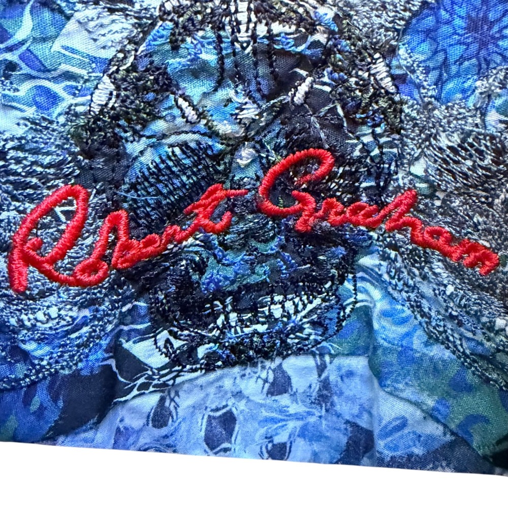 Robert Graham Shirt Mens M Blue Skull Floral Long Sleeve Gothic Party Halloween - Picture 6 of 8